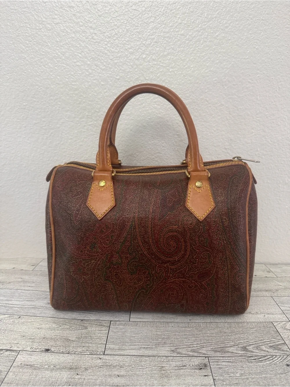 Etro Milano Classic Paisley Satchel with Tan Leather Handles
